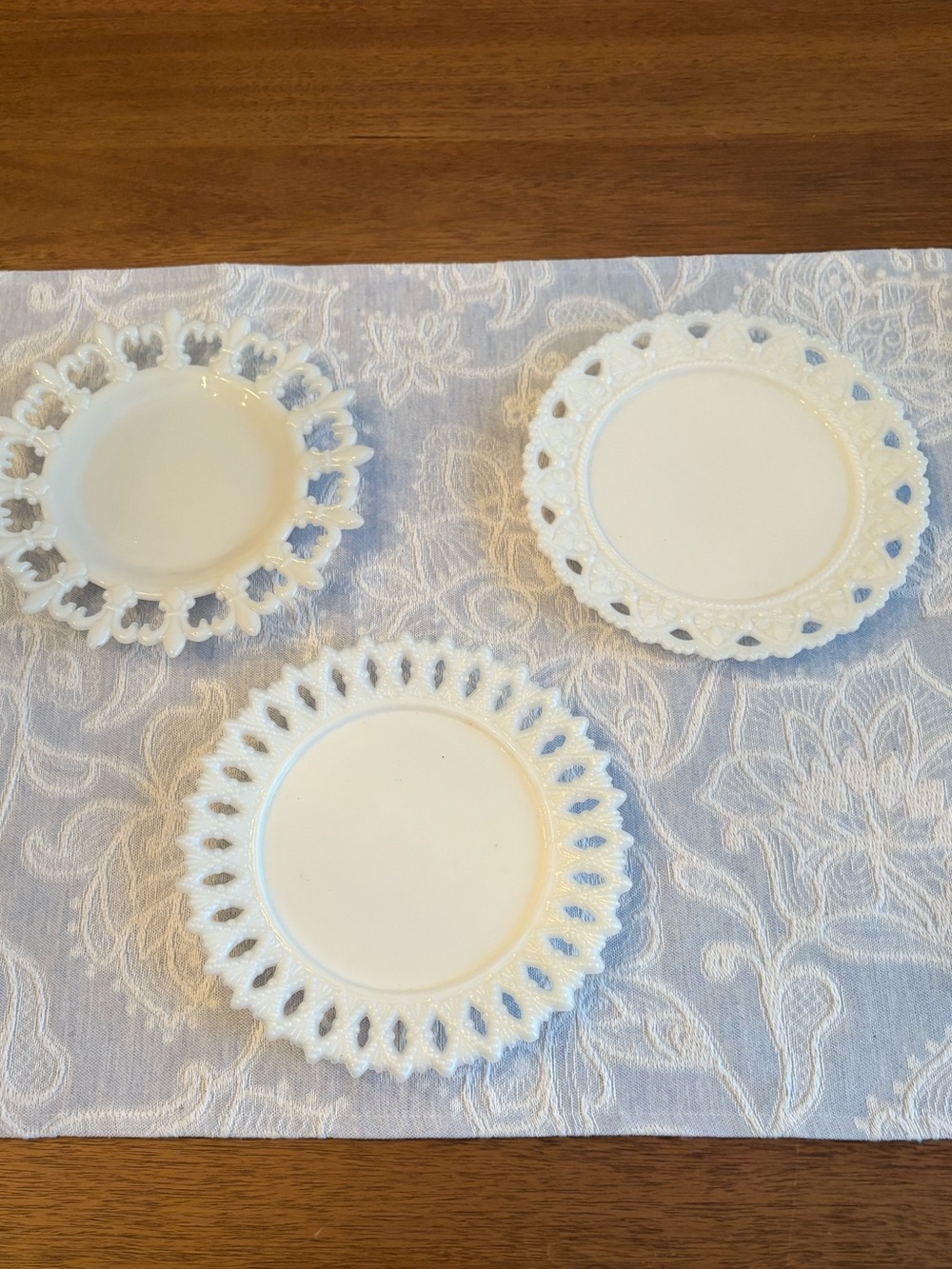 White Decorative Lace-Edge milk glass plates. Vintage